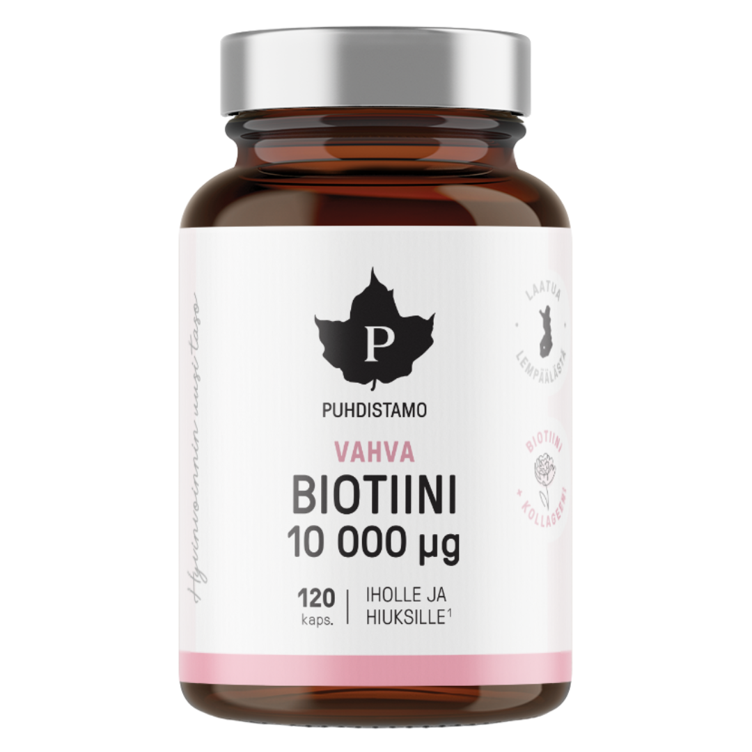 Puhdistamo, vahva biotiini, 10 000 µg, iholle ja hiuksille, 120 kaps.