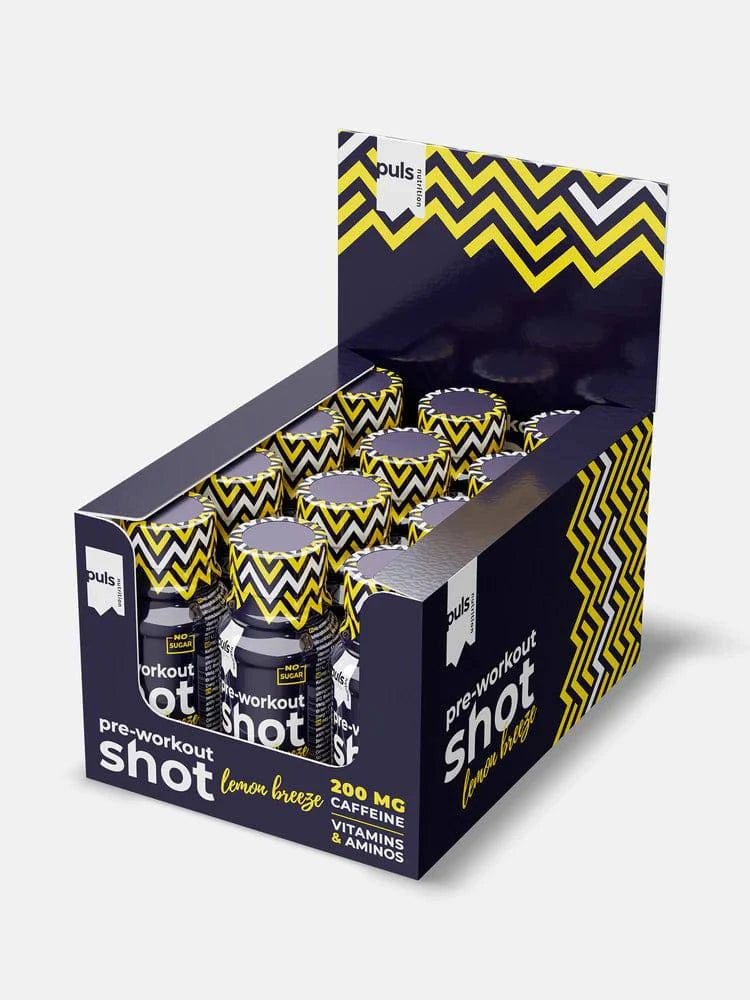 Puls Nutrition Pre-Workout Shot Lemon breeze - Urheilujuoma shotti sitruuna tukkupakkaus 12 x 60 ml - poistuu