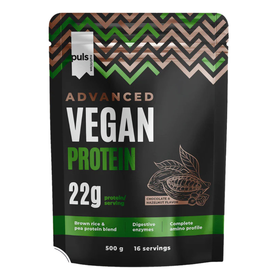 Puls Nutrition Advanced Vegan Protein - Kasviproteiinijauhe Suklaa & Hasselpähkinä 500 g