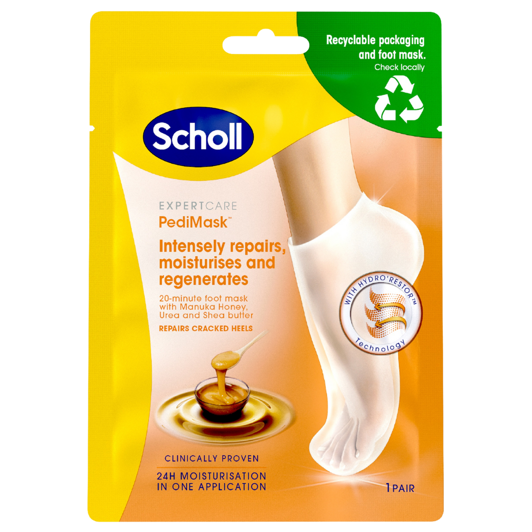Scholl PediMask Manuka Honey, Jalkanaamio, kosteuttava, jalat, kauneus, kantapäät, sinunapteekki.fi
