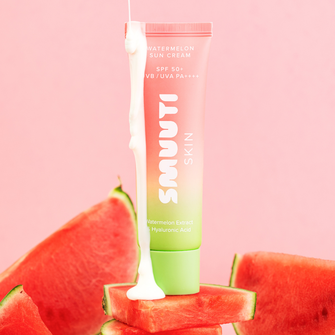 Smuuti Skin Watermelon Sun Cream SPF50+ PA++++ - Aurinkovoide 50 ml aurinkorasva vesimeloni koostumus fiiliskuva sinunapteekki.fi