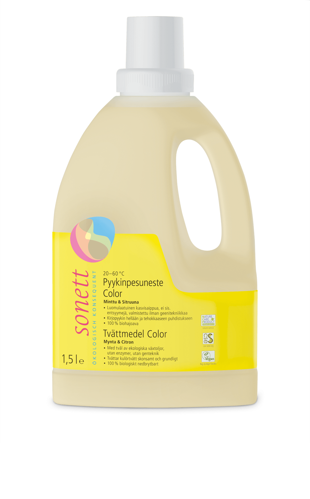Sonett Pyykinpesuneste Color minttu & sitruuna - vegaaninen 1,5 litraa - Sinunapteekki.fi