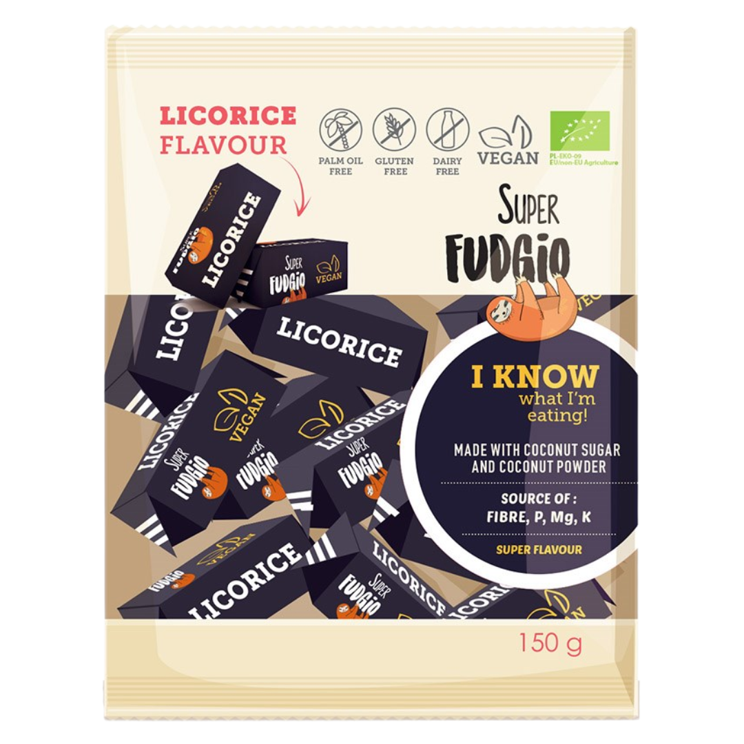 Super Fudgio Toffee, lakritsi, 150 g, vegaaninen
