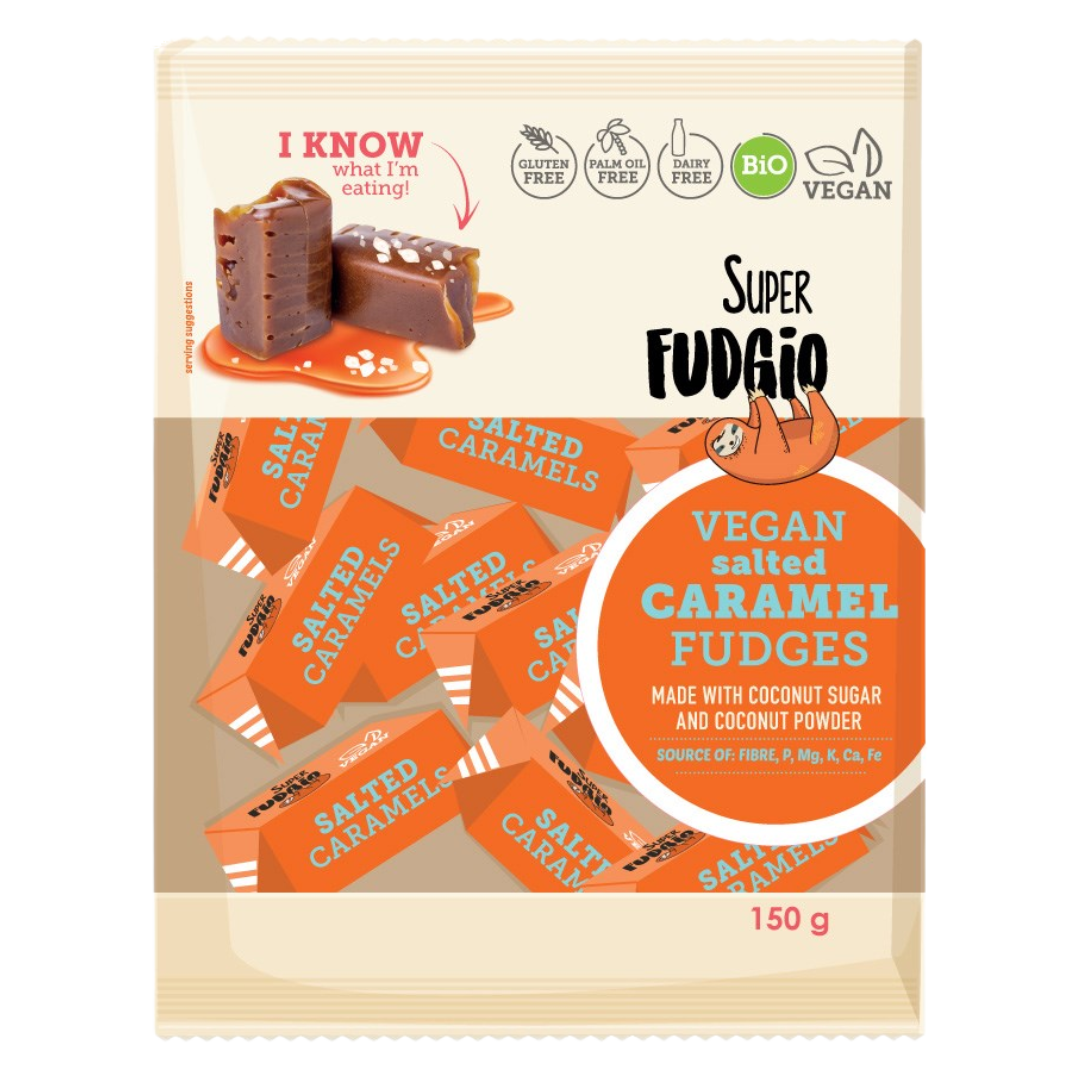 Super Fudgio Toffee, suolakaramelli, 150 g, vegaaninen