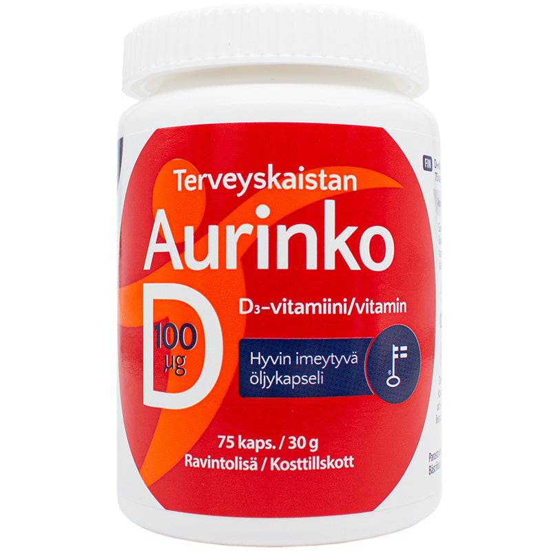 Terveyskaista Aurinko D 100 µg 75 kaps. - Sinunapteekki.fi