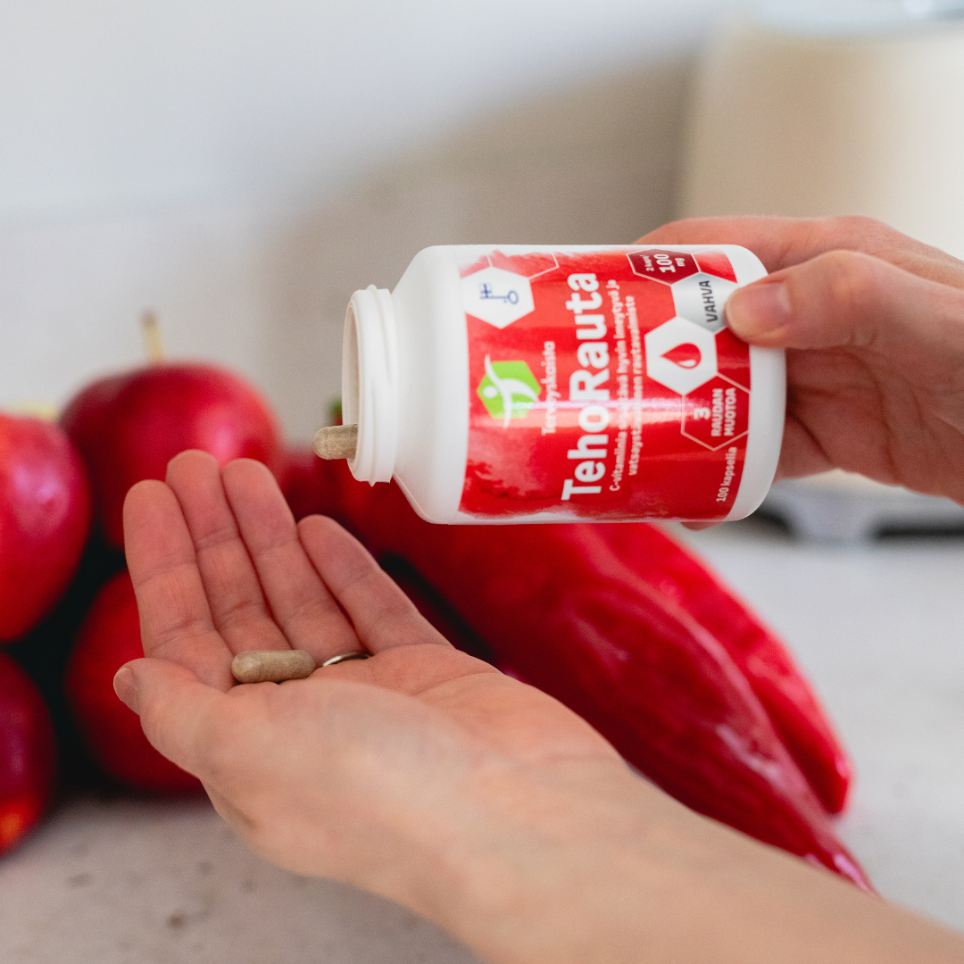 Vahva ja monipolinen TehoRauta auttaa vähentämään väsymystä ja uupumusta sekä edistää immuunijärjestelmän normaalia toimintaa.