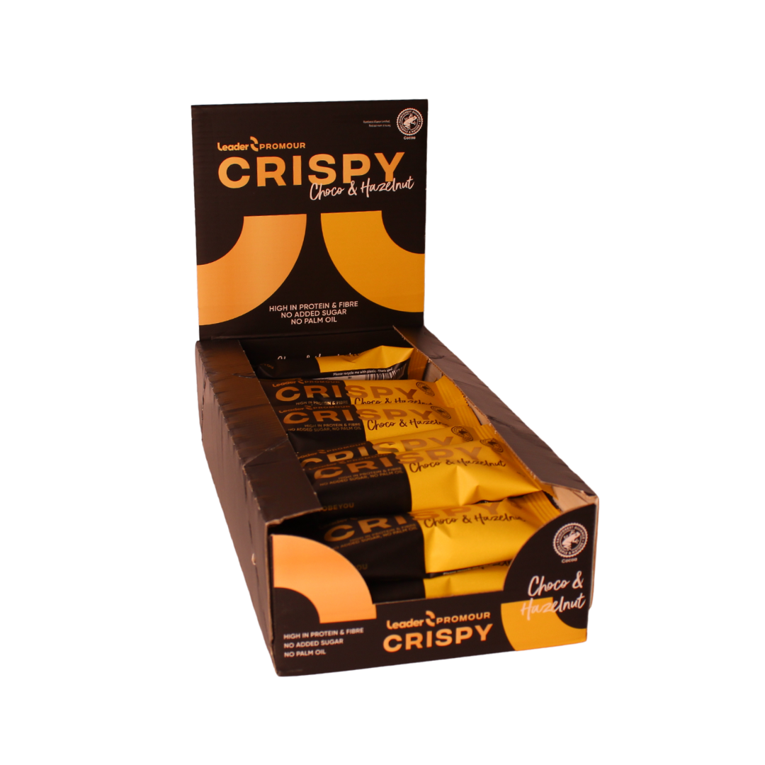 Leader Promour Crispy Choco & Hazelnut - Proteiinipatukka 18 x 45 g TUKKUPAKKAUS - Päiväys 09/2026