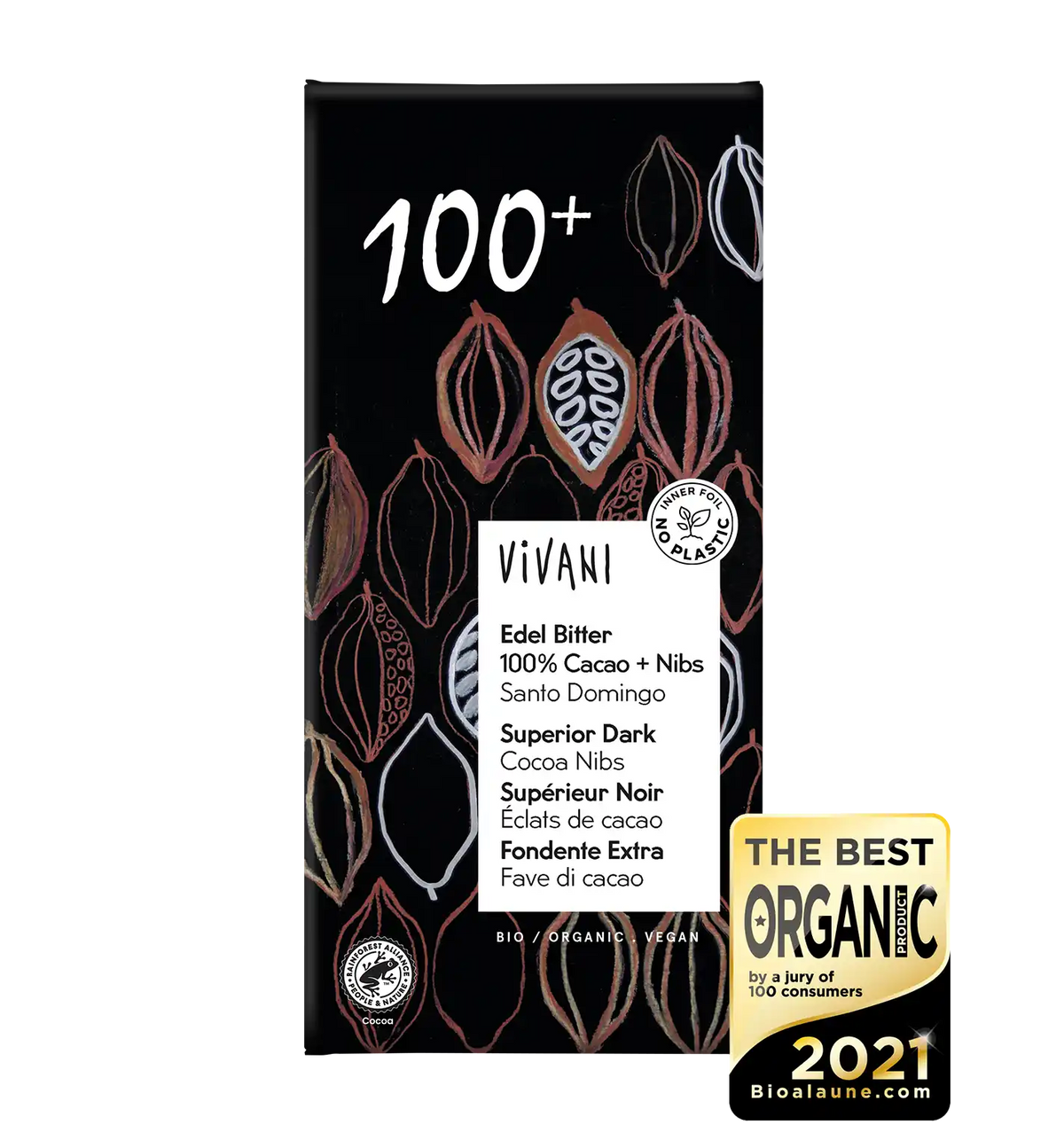 Vivani Superior Dark Cocoa - Luomu Tummasuklaa 100 % 80 g