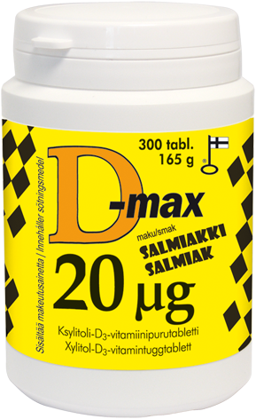 D-Max 20 µg 300 tabl. - Salmiakki - Purutabletti