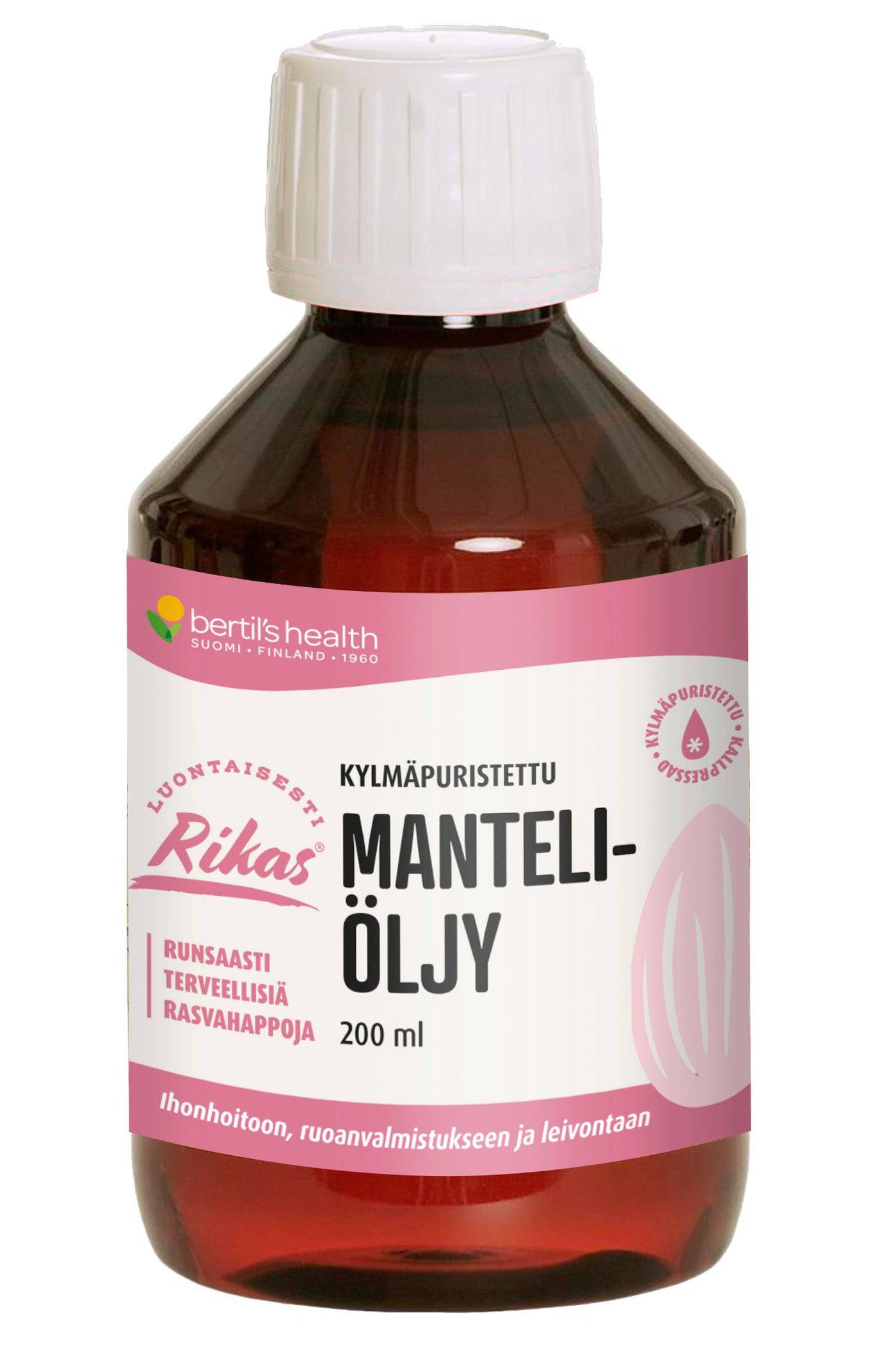 Bertil's Health Kylmäpuristettu Manteliöljy 200 ml - Sinunapteekki.fi
