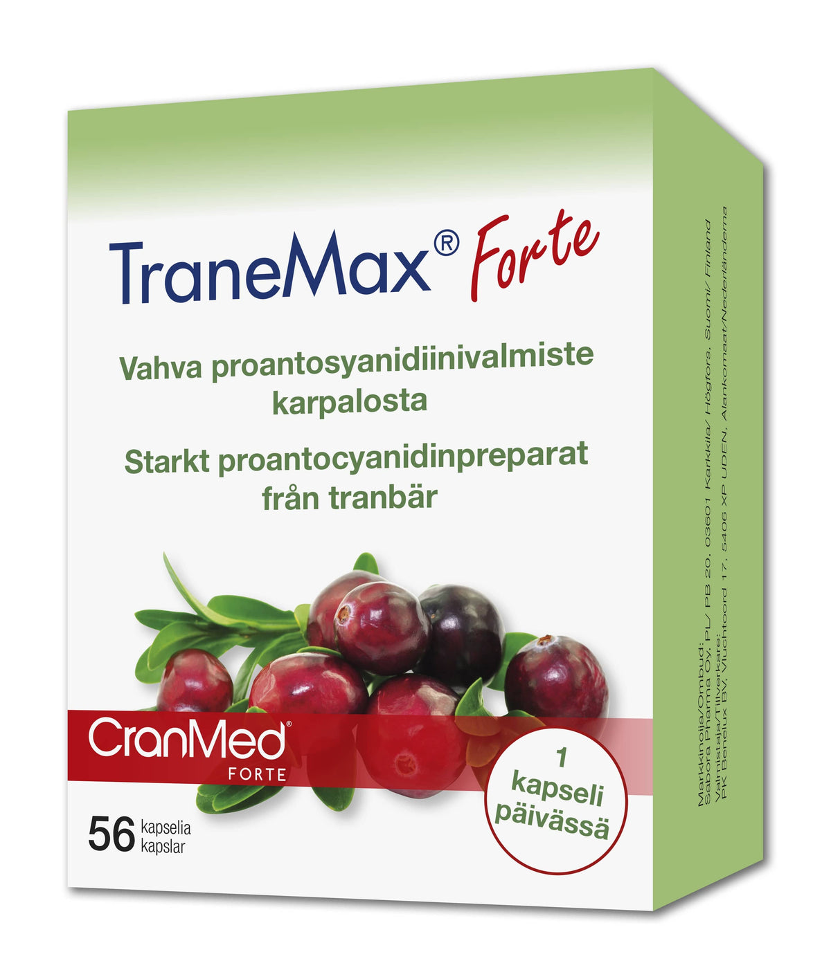 TraneMax Forte 56 kaps. - Vahva proantosyanidiinivalmiste karpalosta - Sinunapteekki.fi