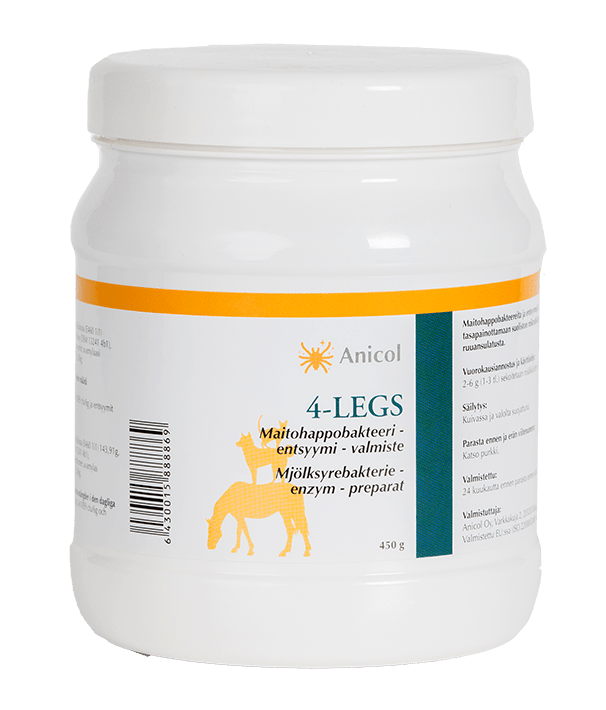 Anicol 4-Legs maitohappobakteeri 450 g - koirille, kissoille ja hevosille - Sinunapteekki.fi