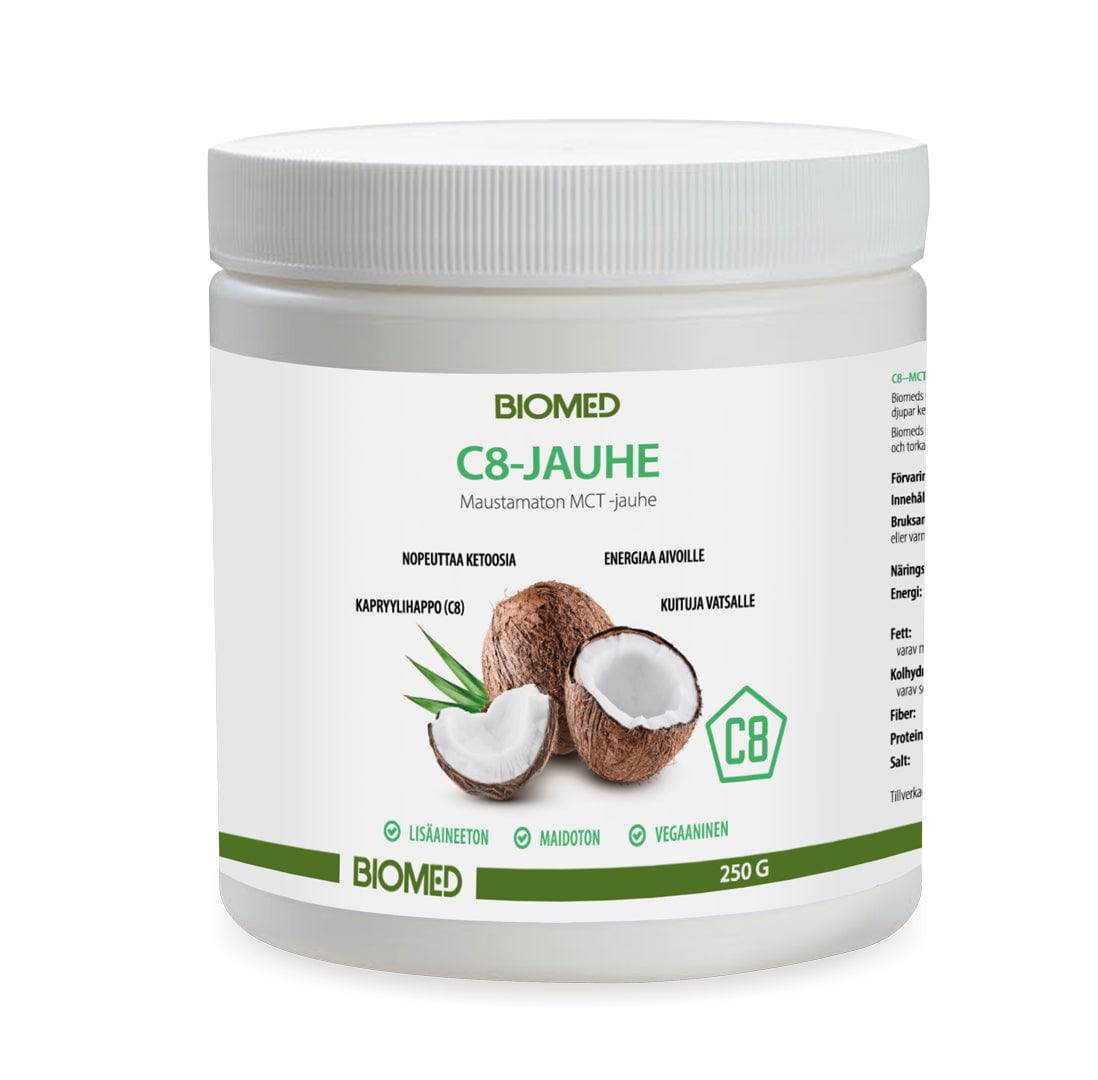 Biomed C8 - Maustamaton MCT-jauhe 250 g - Päiväys 04/2024