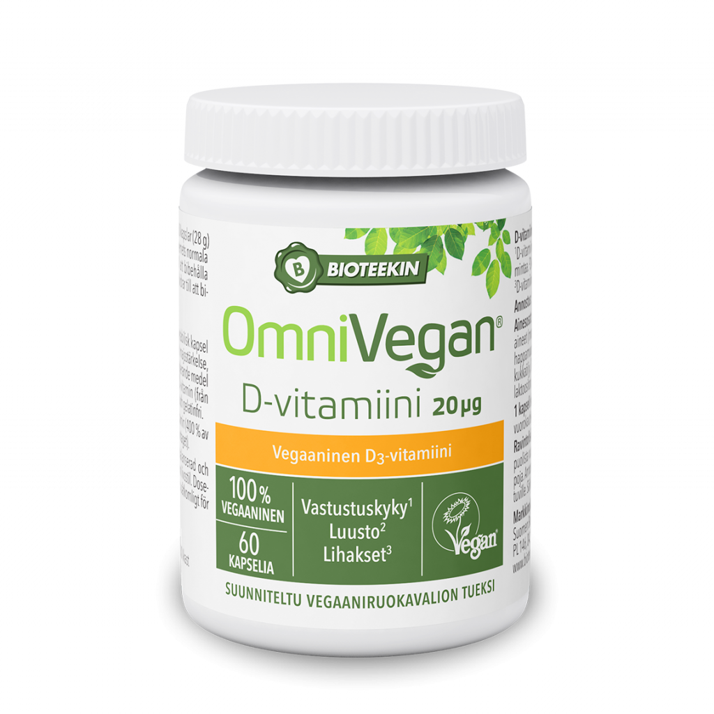 Bioteekin OmniVegan D-vitamiini 20 µg 60 kaps. - Päiväys 06/2024