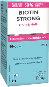 Biotin Strong Hair & Nail 60+30 tabl. - Huom. Pakkaus vaurioitunut, tuote käyttökelpoinen
