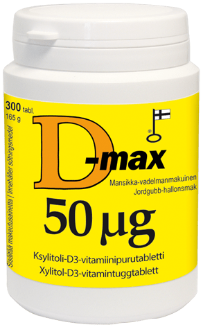 D-Max 50 µg 300 tabl. - Mansikka-vadelma purutabletti