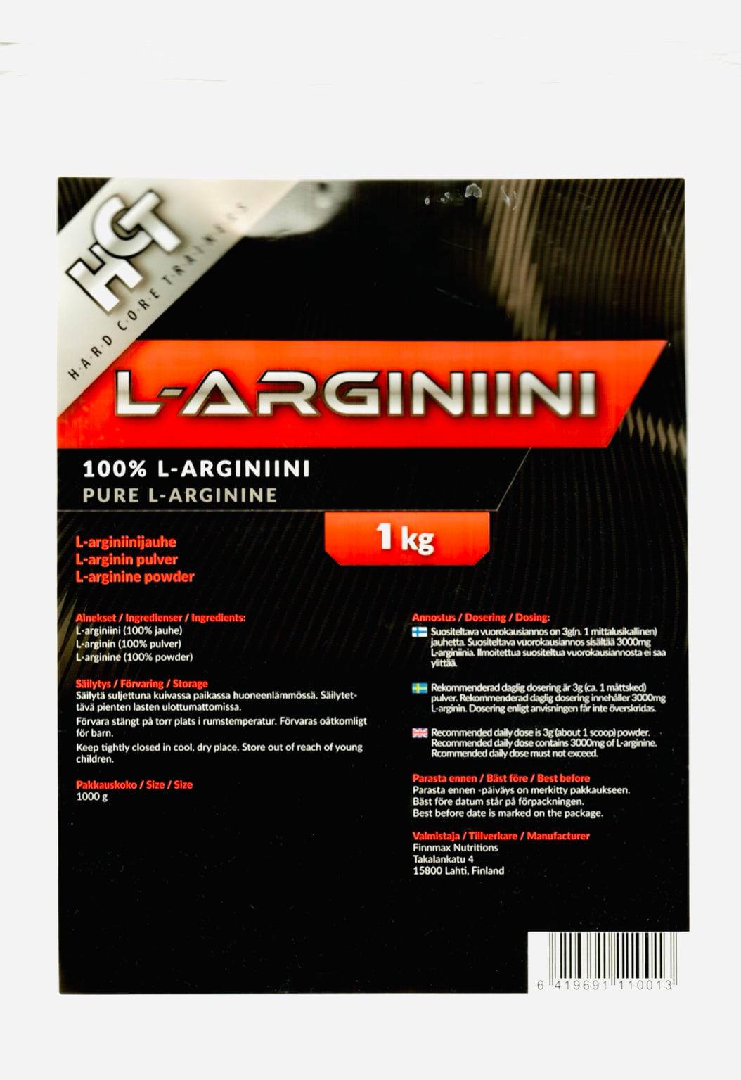 Finnmax HCT 100% L-Arginiini 1 kg - Sinunapteekki.fi