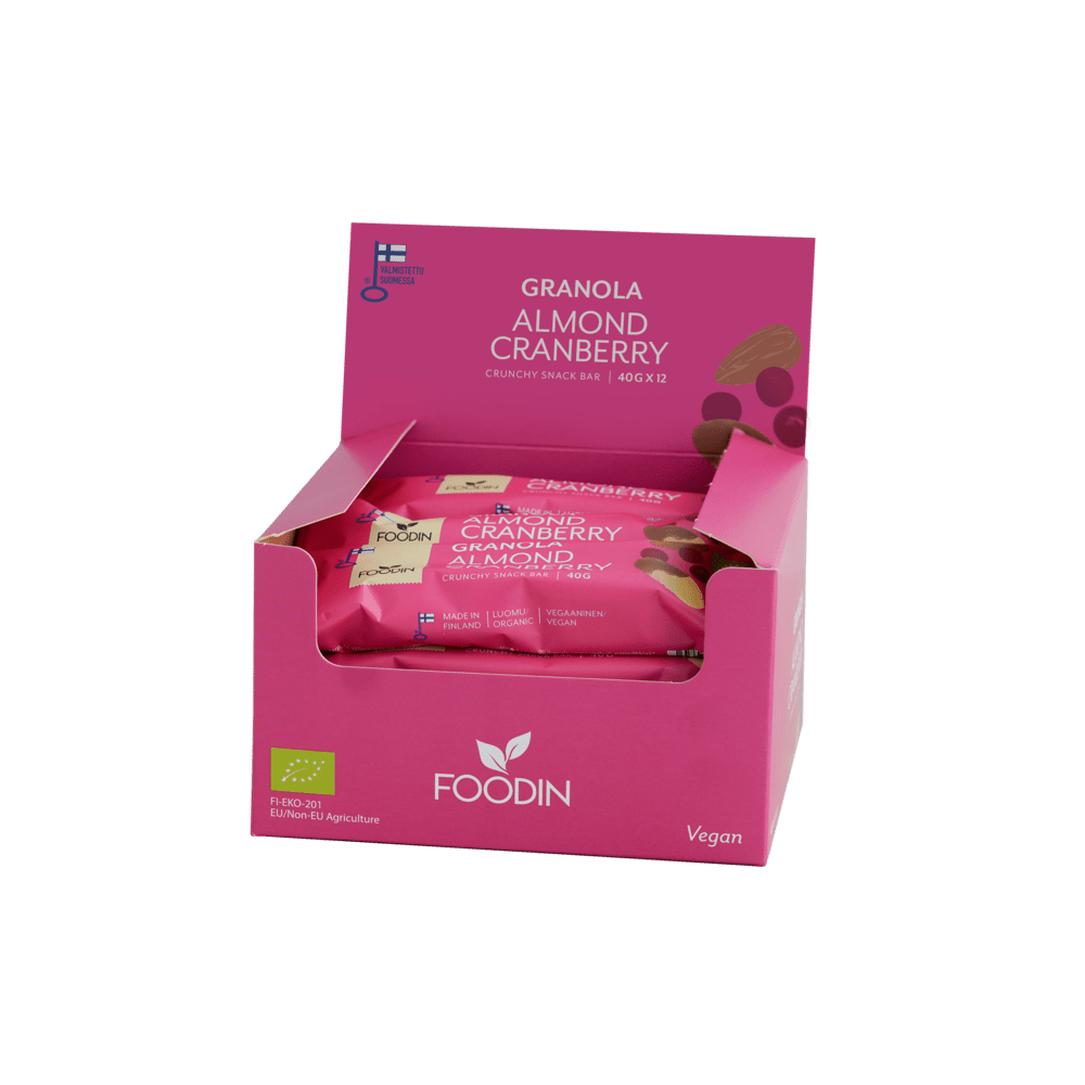 Foodin Granola Almond Cranberry - Välipalapatukka Tukkupakkaus 12 x 40 g