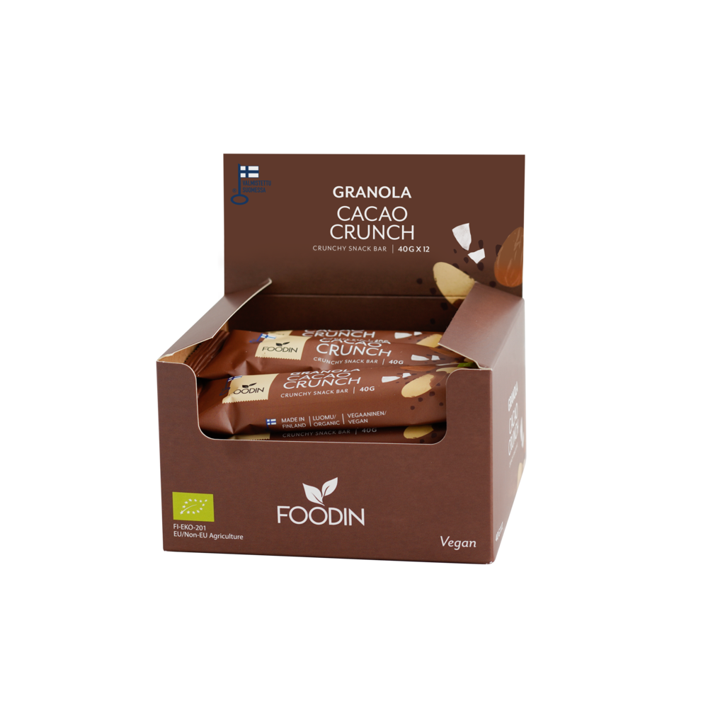 Foodin Granola Cacao Crunch - Välipalapatukka Tukkupakkaus 12 x 40 g