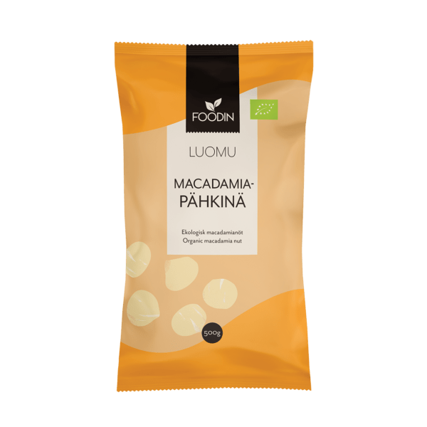 Foodin Macadamiapähkinä 500 g - Luomu - Päiväys 03/2025 - Sinunapteekki.fi