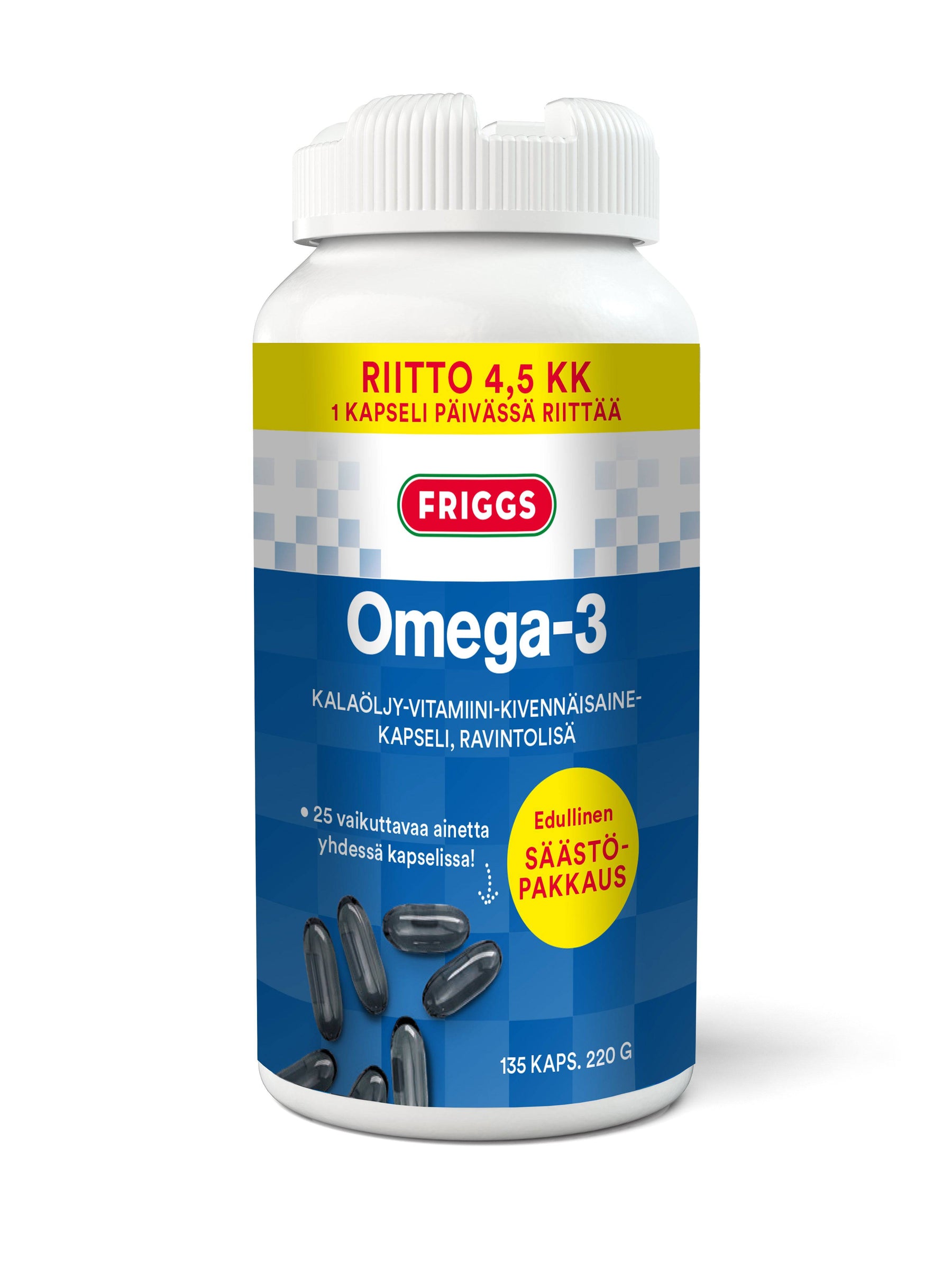Friggs Omega-3 - kalaöljy-vitamiini-kivennäisainekapseli 135 kaps.