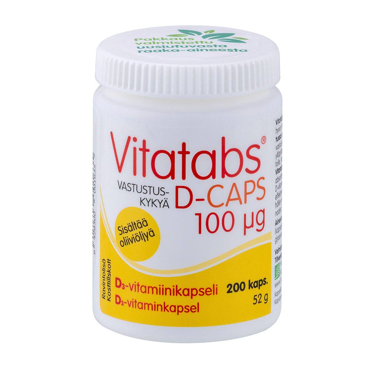 Vitatabs D-Caps 100 µg 200 kaps. - D-vitamiini Oliiviöljyssä