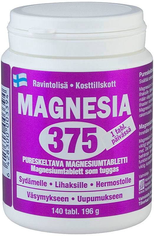 Magnesia 375 mg - Pureskeltavat magnesiumtabletti 140 tabl. - Sinunapteekki.fi