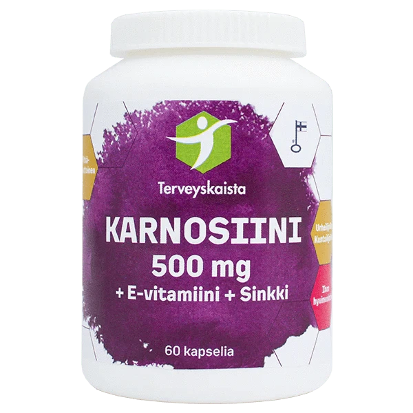 Terveyskaista Karnosiini 500 mg + E-vitamiini + Sinkki 60 kaps. - Sinunapteekki.fi