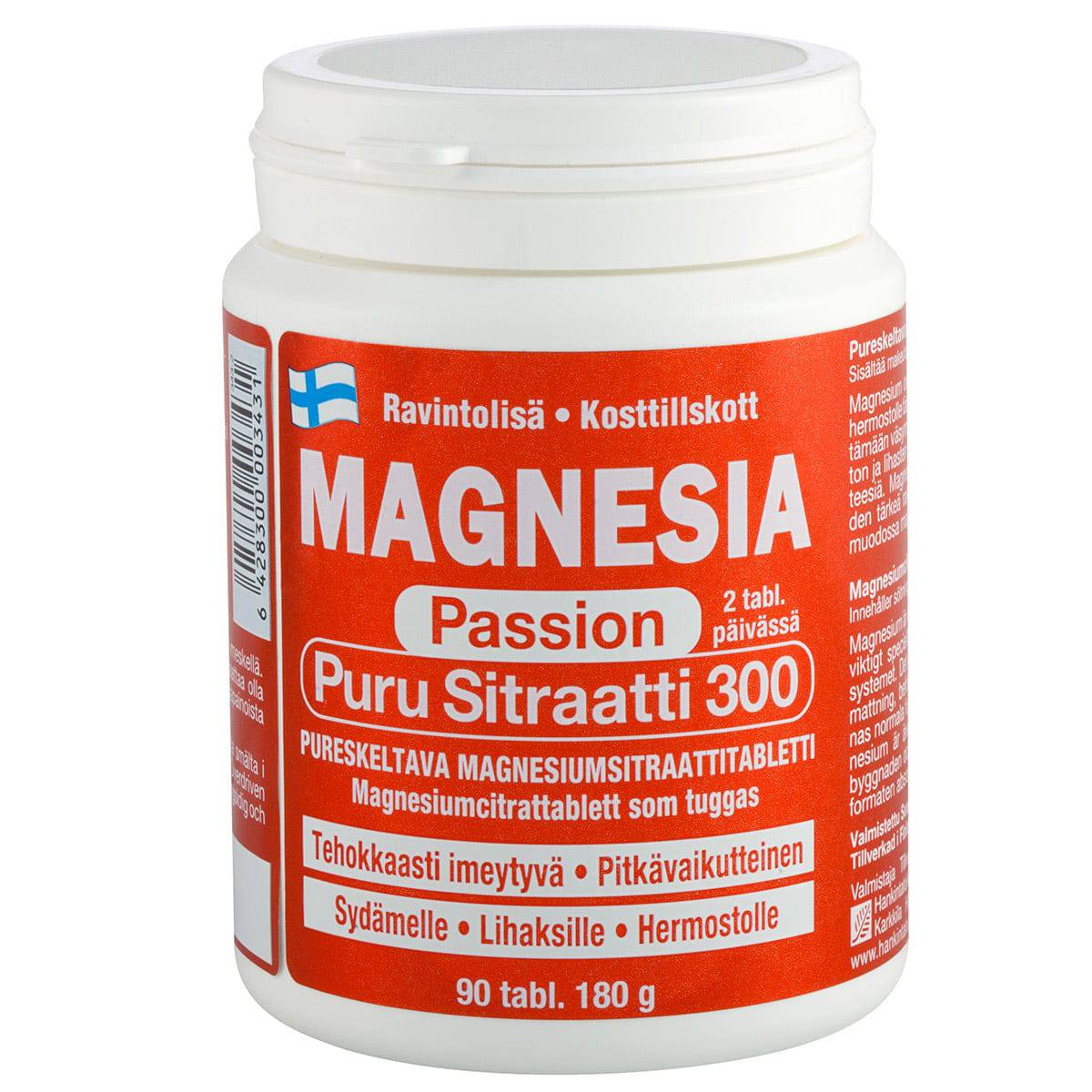Magnesia Passion Puru Sitraatti 300 - Magnesiumsitraattitabletti 90 tabl. - Sinunapteekki.fi