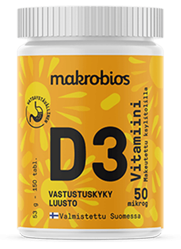 Makrobios D3-vitamiini 50 µg + ksylitolia 150 purutablettia - Sinunapteekki.fi