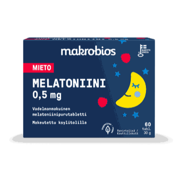 Makrobios Mieto Melatoniini 0,5 mg - Vadelmanmakuinen purutabletti 60 tabl. - Sinunapteekki.fi