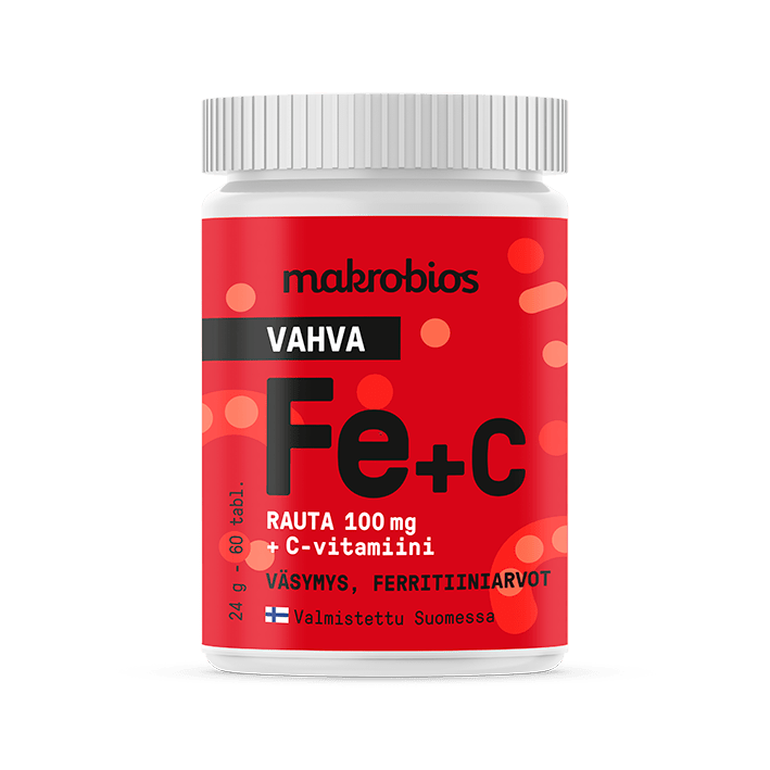 Makrobios Vahva Fe+C - Rauta 100 mg + C-vitamiini 60 tabl. - Sinunapteekki.fi