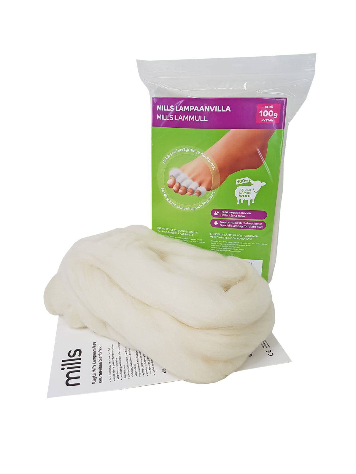 Mills Lampaanvilla 100 g - Hautumien Ennaltaehkäisyyn ja Hoitoon Varvasväleissä - Sinunapteekki.fi
