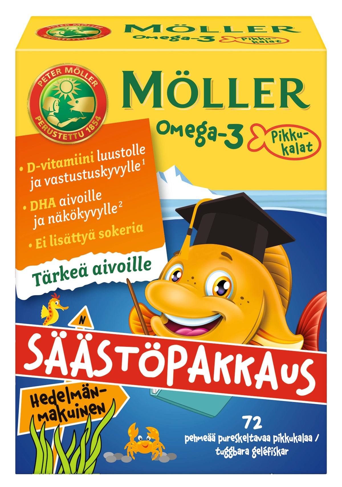 Möller Omega-3 Pikkukalat SÄÄSTÖPAKKAUS - Hedelmänmakuinen 72 kpl - Sinunapteekki.fi