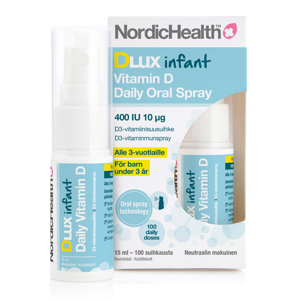 Nordic Health Dlux Infant Daily Oral Spray - D3-vitamiinisuusuihke 15 ml - Sinunapteekki.fi