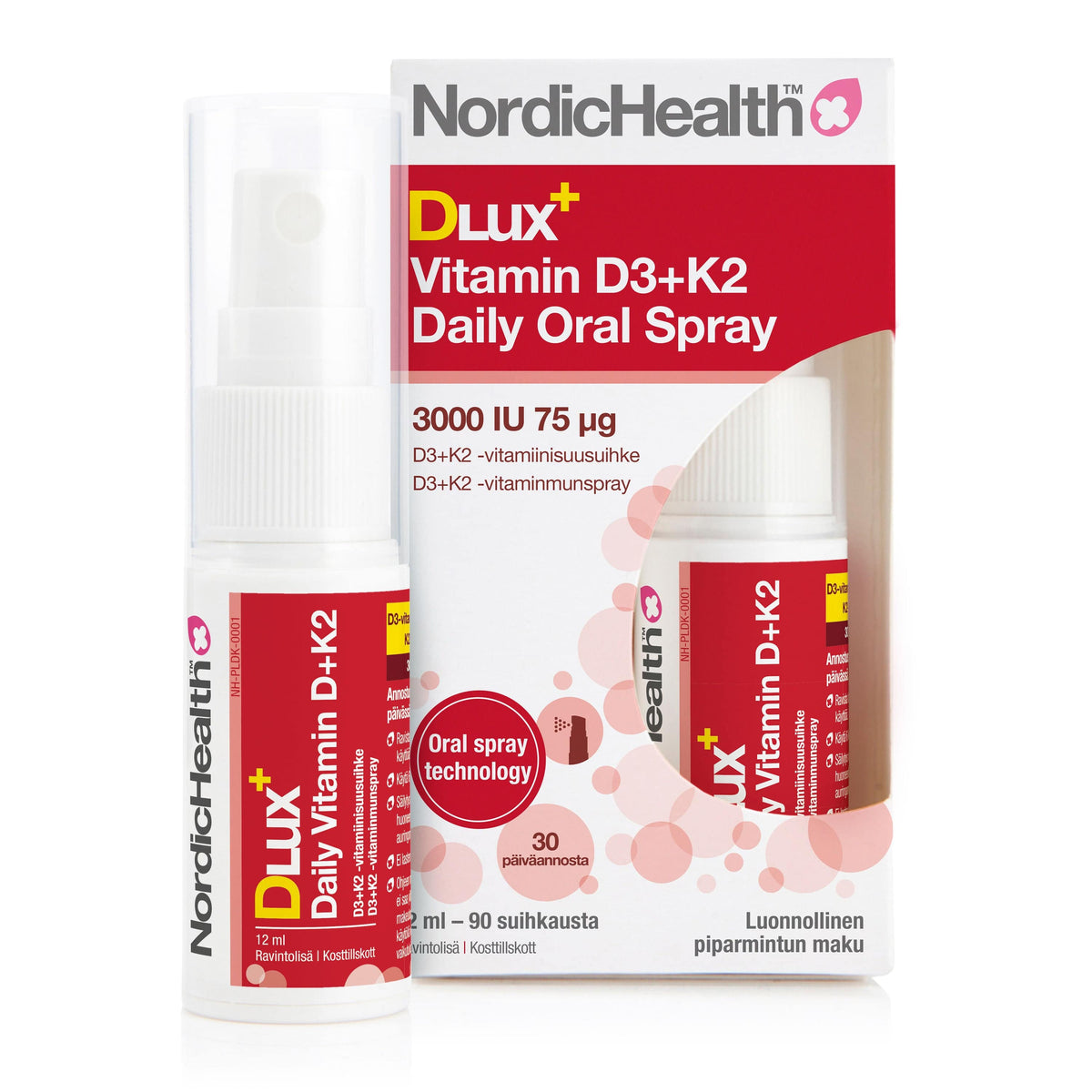 Nordic Health Dlux+ Daily Oral Spray - D3 + K2 - Vitamiinisuusuihke 12 ml - Sinunapteekki.fi