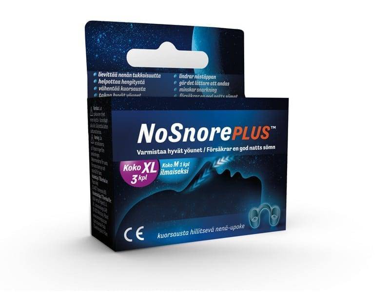 NoSnorePLUS XL - Kuorsausta hillitsevä nenä-upoke Koko XL x 3 + M x 1 - Sinunapteekki.fi