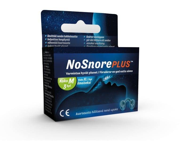 NoSnorePLUS M - Kuorsausta hillitsevä nenä-upoke Koko M x 3 + XL x 1 - Sinunapteekki.fi