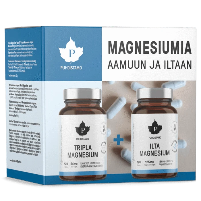 Puhdistamo Tuplapakkaus - Tripla Magnesium 120 kaps. & Ilta Magnesium 120 kaps.
