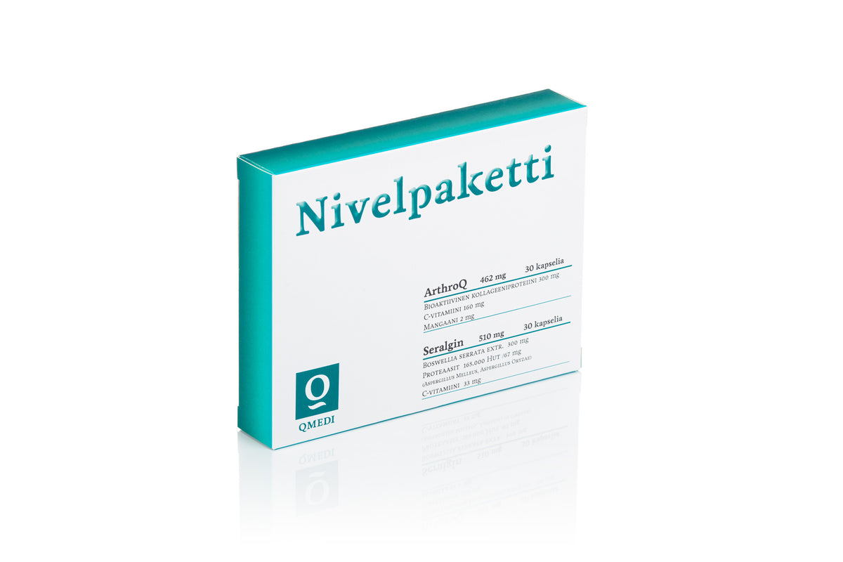 Q Medi Nivelpaketti - ArthroQ 462 mg 30 kaps., Seralgin 510 mg 30 kaps. - Huom! Pakkaus vaurioitunut, tuote käyttökelpoinen