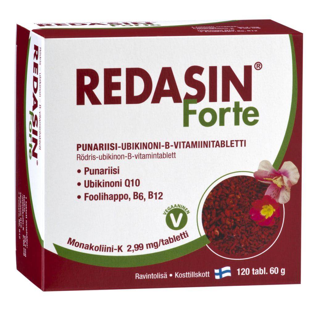 Redasin Forte - Punariisi-Ubikinoni-B-vitamiini 120 tabl. - Sinunapteekki.fi