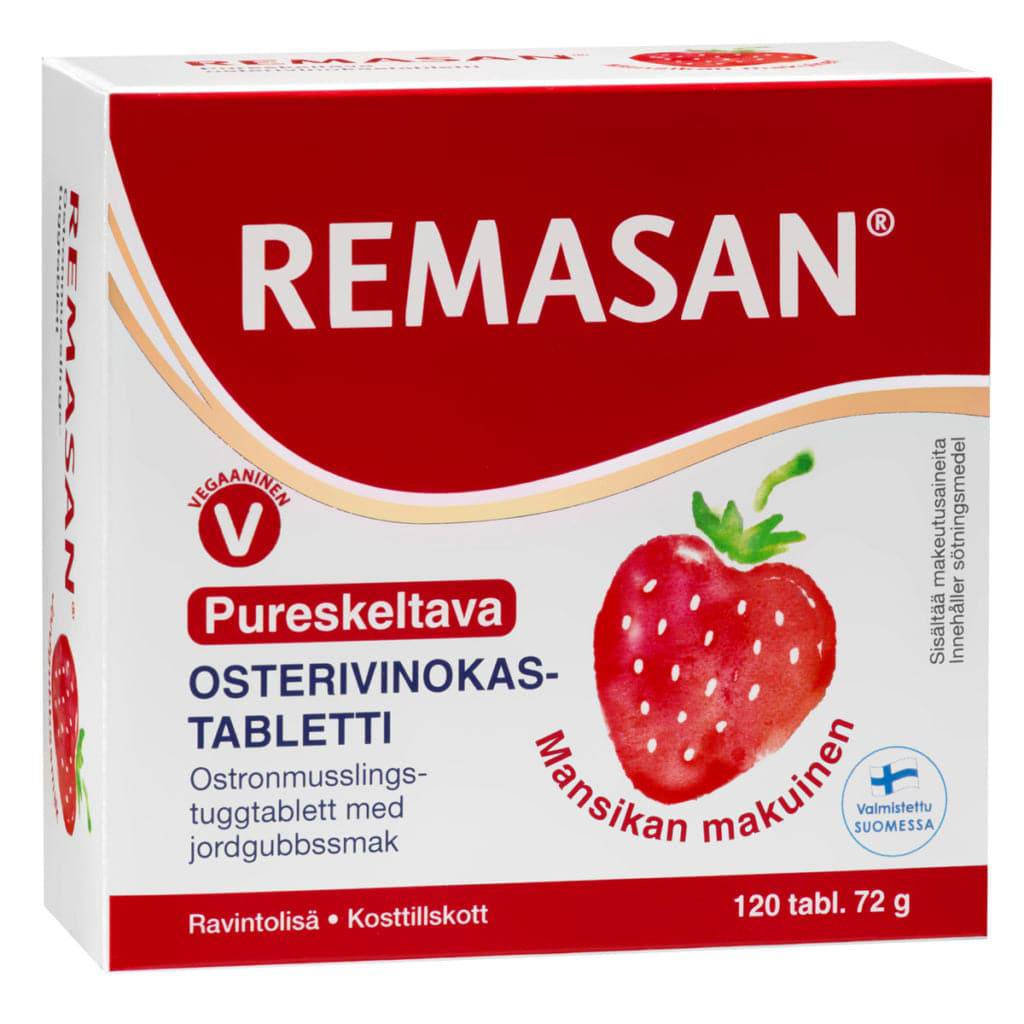 Remasan - osterivinokastabletti mansikan makuinen pureskeltava 120 tabl. - poistuu - Sinunapteekki.fi