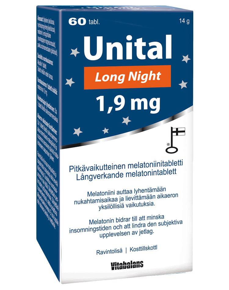 Unital Long Night 1,9 mg - Pitkävaikutteinen melatoniini 60 tabl. - Sinunapteekki.fi