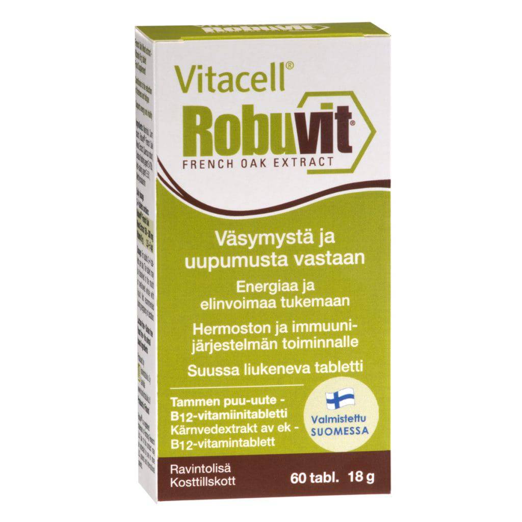 Vitacell Robuvit - tammen puu-uute- B12-vitamiinitabletti 60 tabl. - Sinunapteekki.fi