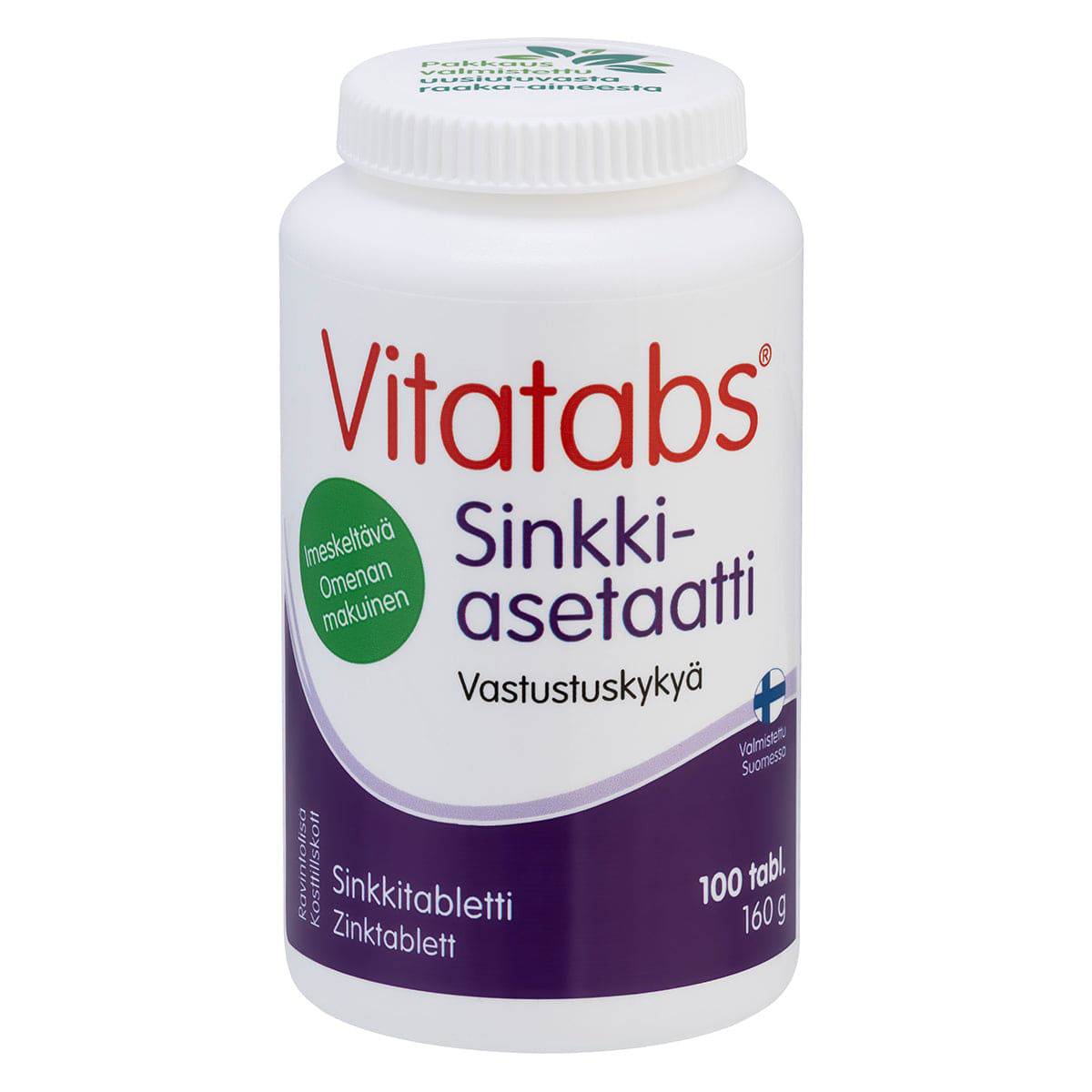 Vitatabs Sinkkiasetaatti Omena 100 tabl. - Sinunapteekki.fi