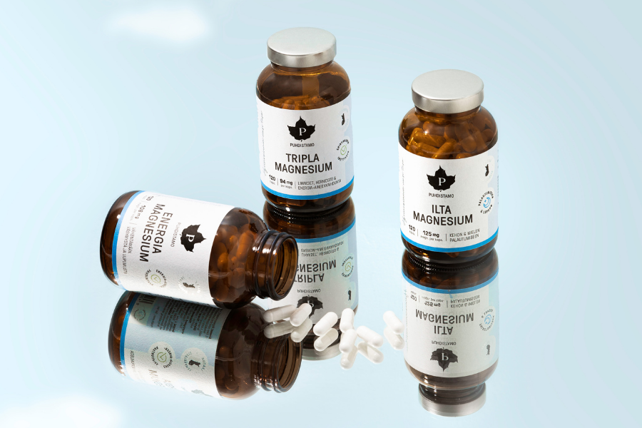 Puhdistamon magnesiumit aineenvaihdunnan ja palautumisen tueksi