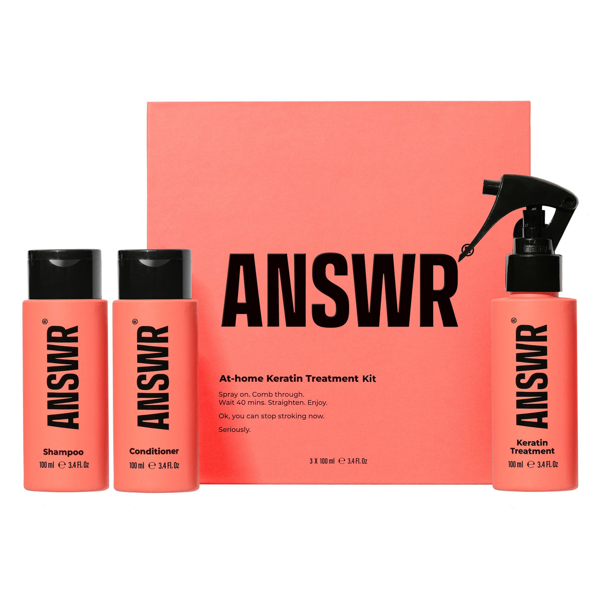 ANSWR At-Home Keratin Treatment Kit - Keratiinikäsittelypakkaus 3 x 100 ml - poistuu