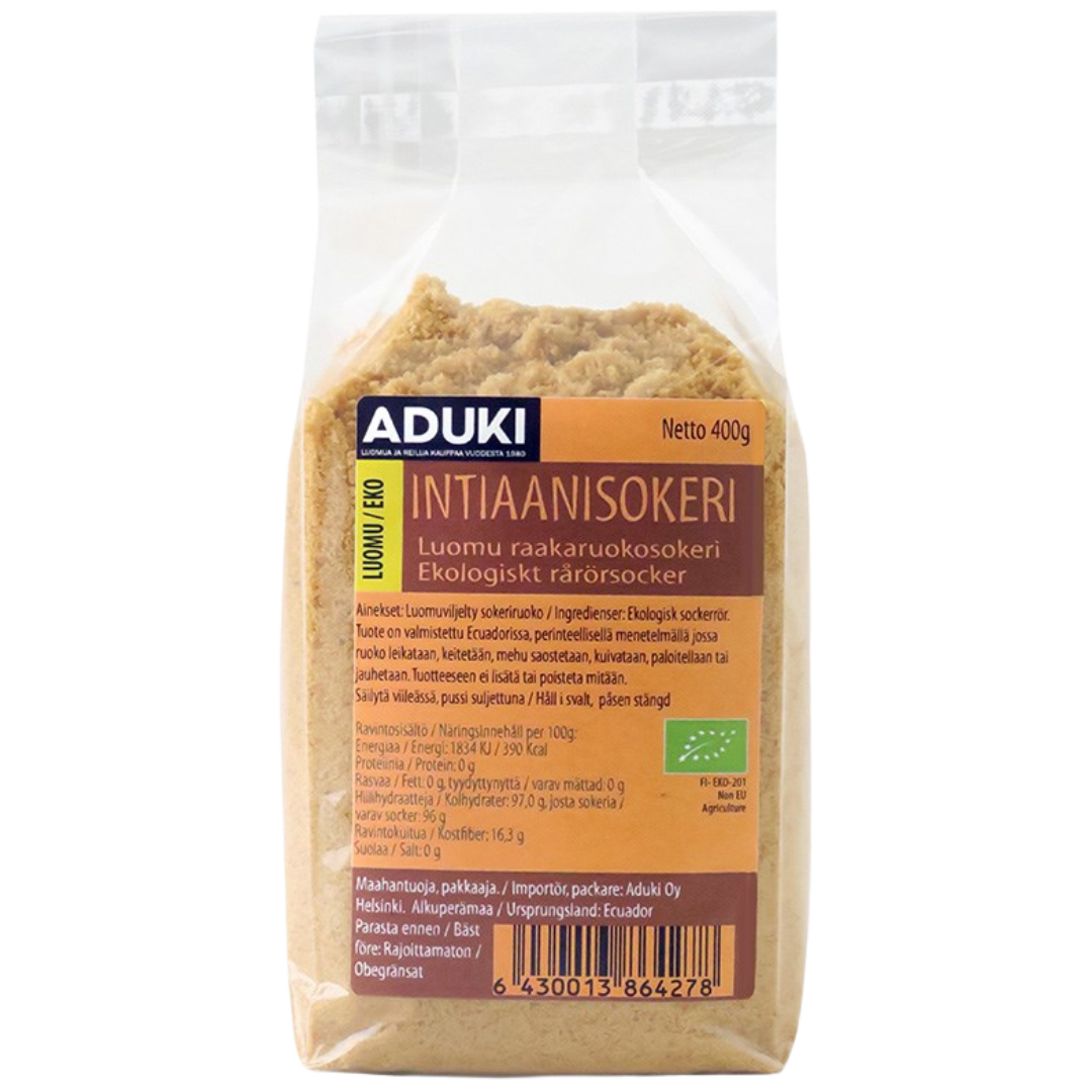 Aduki, intiaanisokeri, 400g, luomu raakaruokosokeri