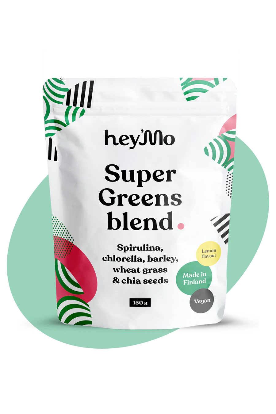 hey'Mo Super Greens Blend - Sitruunanmakuinen viherjauhe 150 g - Päiväys 03/2024