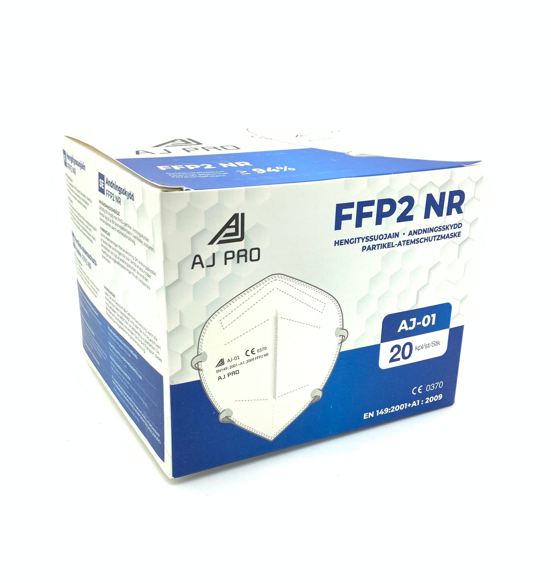 Hengityssuojain AJ-PRO FFP2 - ilman venttiiliä 20 kpl / paketti - CE-merkitty